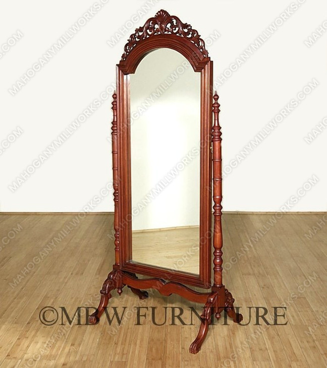 Mahogany Carved Standing Floor Mirror