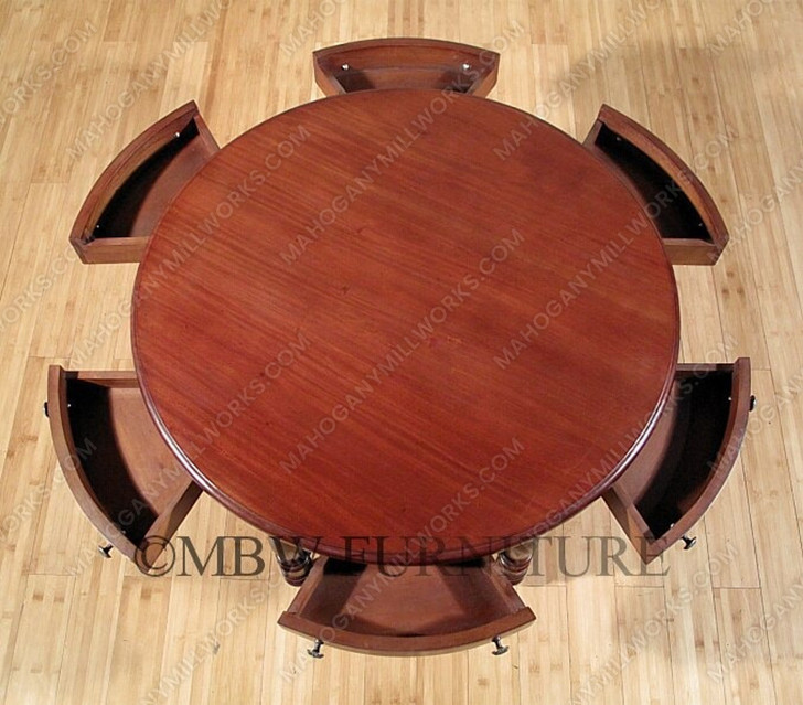 Distressed Solid Mahogany 6 Drawer Round Coffee Table