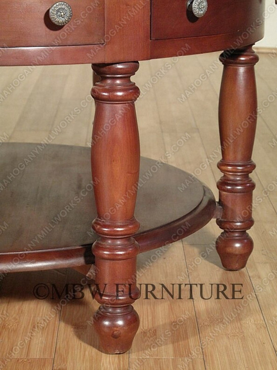 Distressed Solid Mahogany 6 Drawer Round Coffee Table
