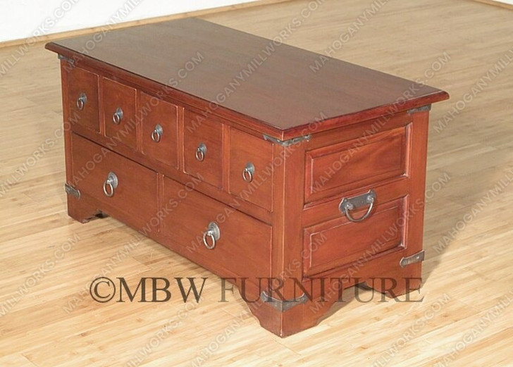 Distressed Solid Mahogany 7-Drawer Apothecary Chest Coffee Table