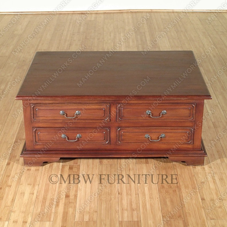 Distressed Solid Mahogany Double Sided 8-Drawer Coffee Table