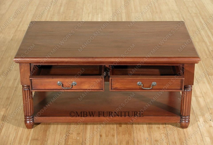 Solid Mahogany 2 Drawer Coffee Table w/ Shelf