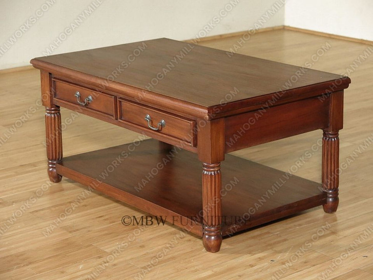 Solid Mahogany 2 Drawer Coffee Table w/ Shelf