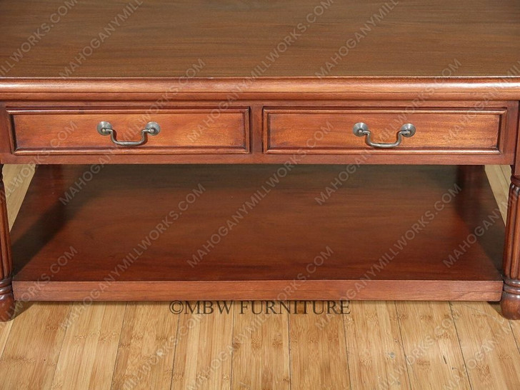 Solid Mahogany 2 Drawer Coffee Table w/ Shelf