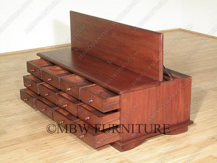 Distressed 12-Drawer Storage Coffee Table