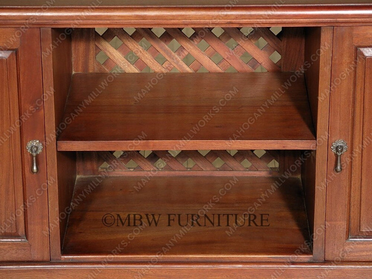 Solid Mahogany Distressed Low Media Storage Corner Cabinet Table