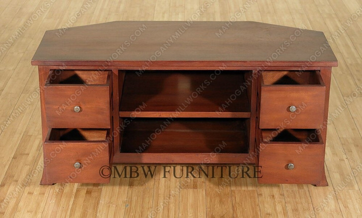 Solid Mahogany Low TV Distressed Entertainment Media Storage Cabinet