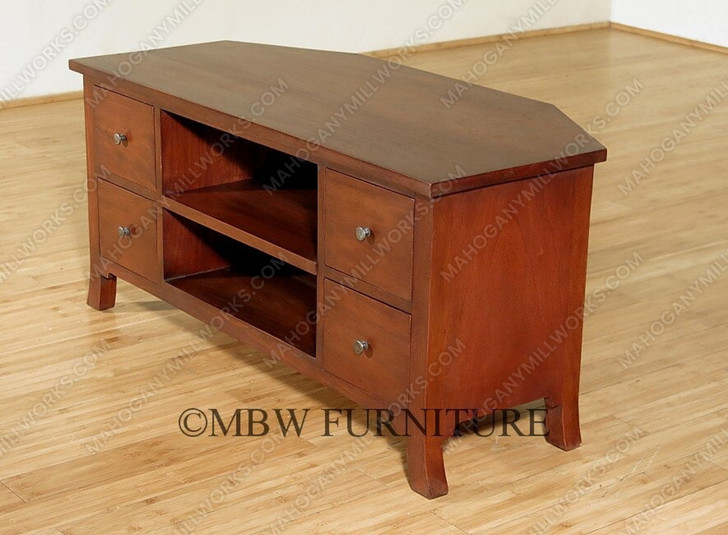 Solid Mahogany Low TV Distressed Entertainment Media Storage Cabinet