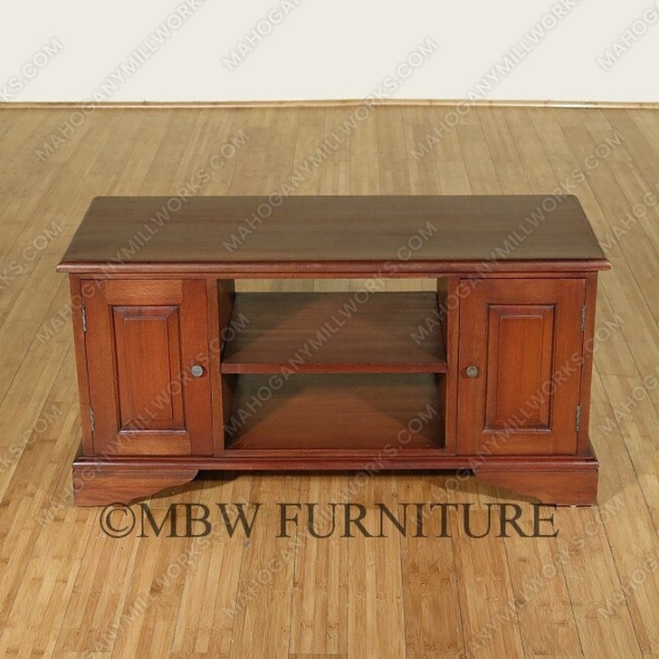Solid Mahogany Distressed Low TV Entertainment Media Storage Cabinet