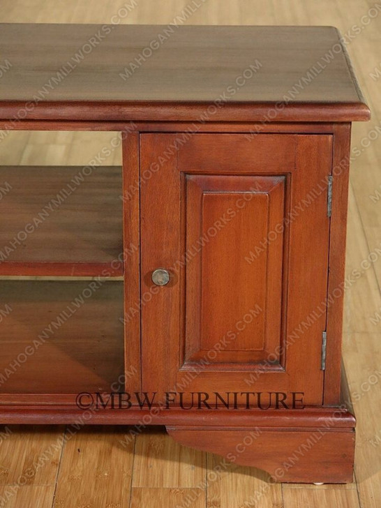 Solid Mahogany Distressed Low TV Entertainment Media Storage Cabinet