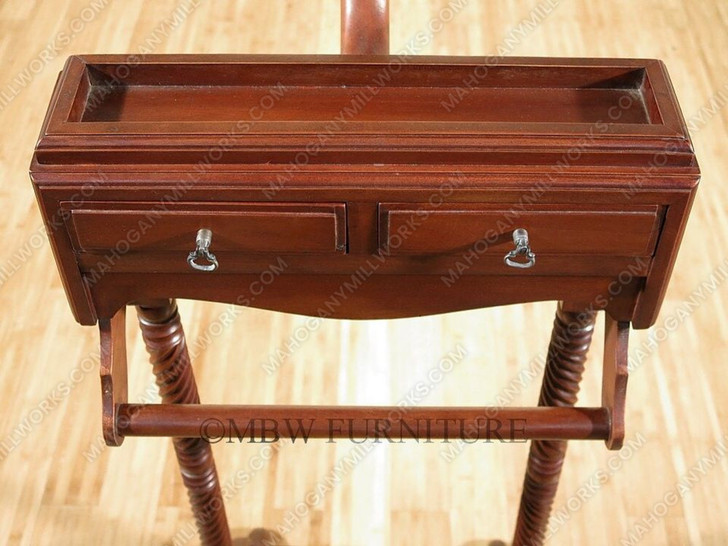 Distressed Solid Mahogany Men's Clothes Valet Stand Rack w/ Hanger