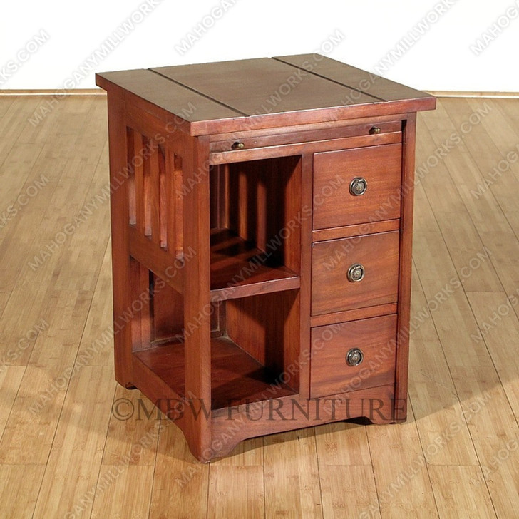 Distressed Solid Mahogany Mission 3-Drawer End Side Table