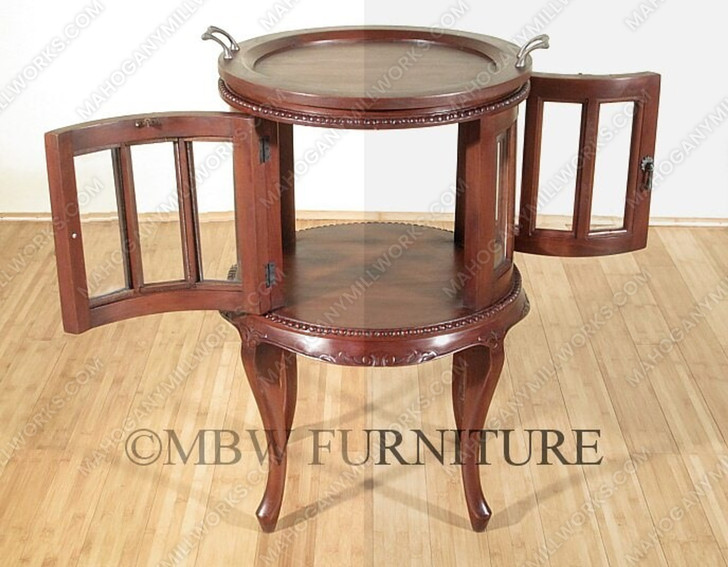 Distressed Solid Mahogany Victorian Round Dumbwaiter Tea Table