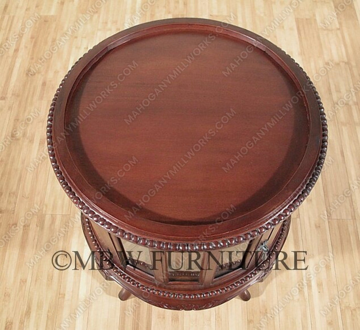 Distressed Solid Mahogany Victorian Round Dumbwaiter Tea Table