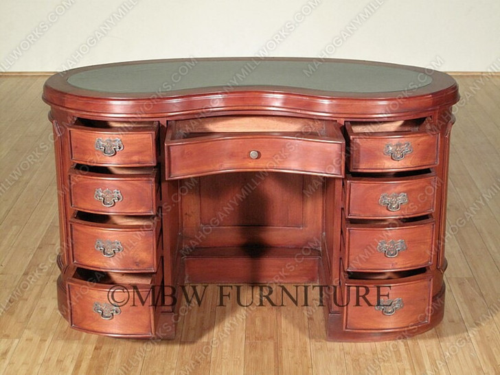 4ft Mahogany Regency Kidney Office Desk w/ Leather