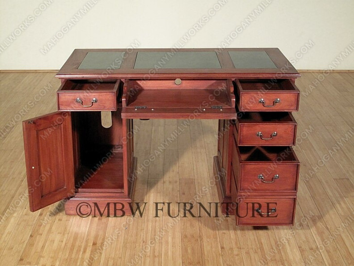 Solid Mahogany Regency Office Computer Desk w/ Leather