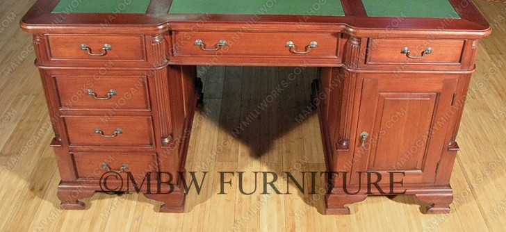 5ft Distressed Mahogany Regency Partner's Desk w/ Leather
