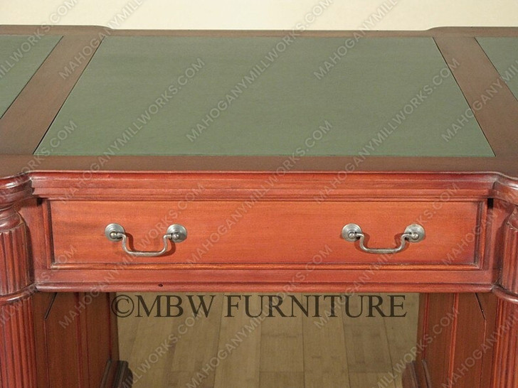 5ft Distressed Mahogany Regency Partner's Desk w/ Leather