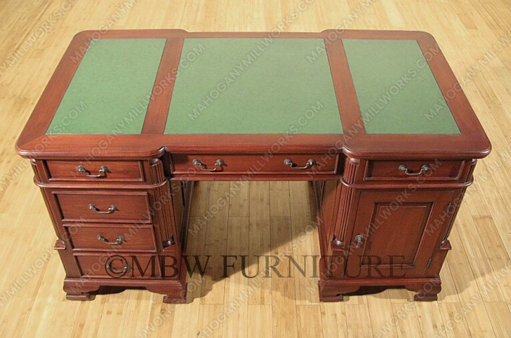 5ft Distressed Mahogany Regency Partner's Desk w/ Leather
