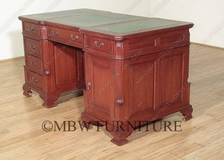 Distressed Partner's Desk w/ Leather
