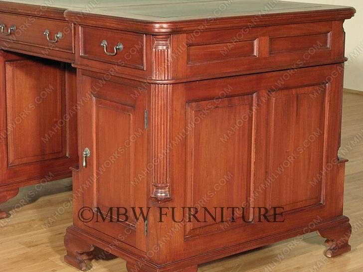 5ft Distressed Mahogany Regency Partner's Desk w/ Leather