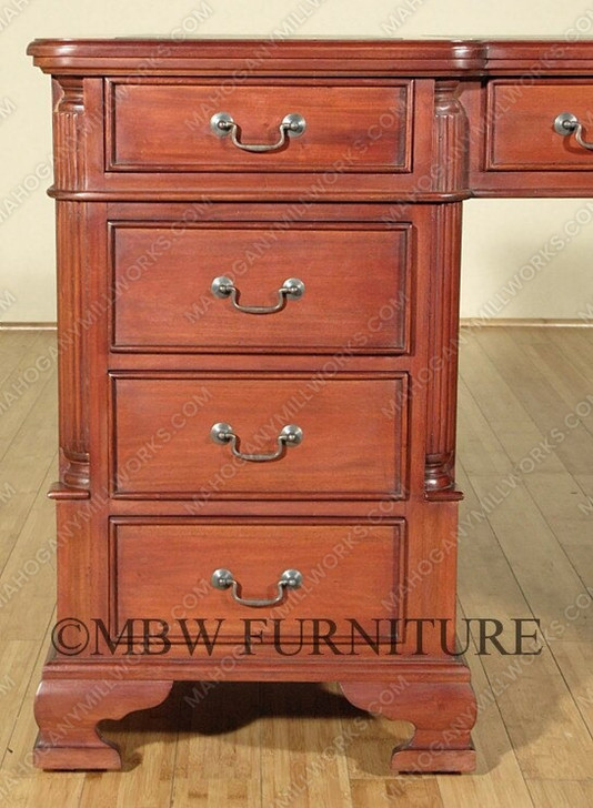 5ft Distressed Mahogany Regency Partner's Desk w/ Leather
