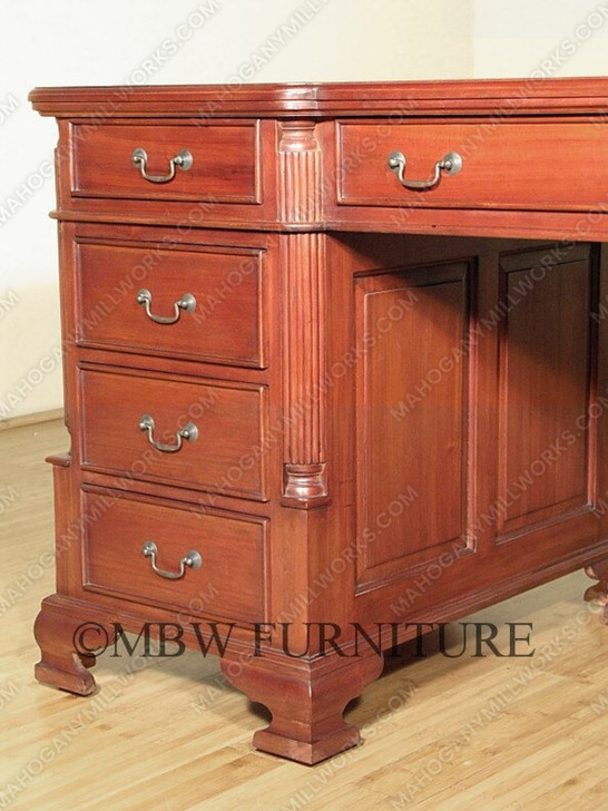 5ft Distressed Mahogany Regency Partner's Desk w/ Leather