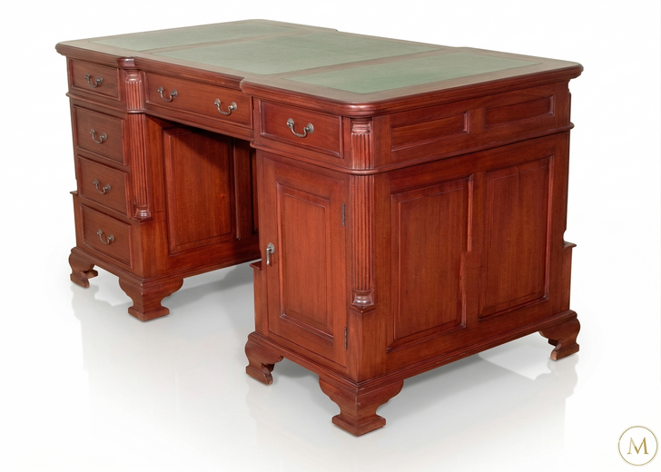 5ft Distressed Mahogany Regency Partner's Desk w/ Leather