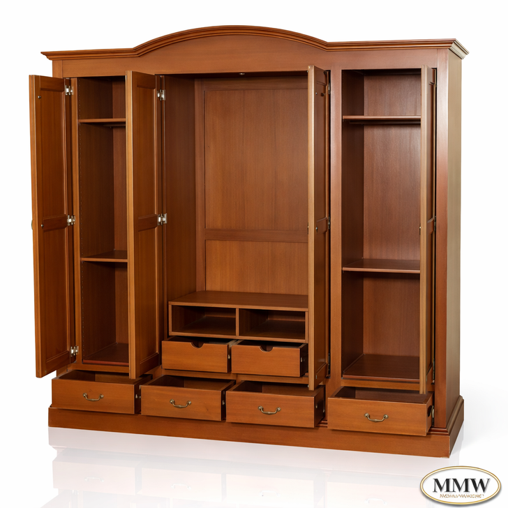 7.5ft W Light Mahogany 4 Pocket Door Wardrobe