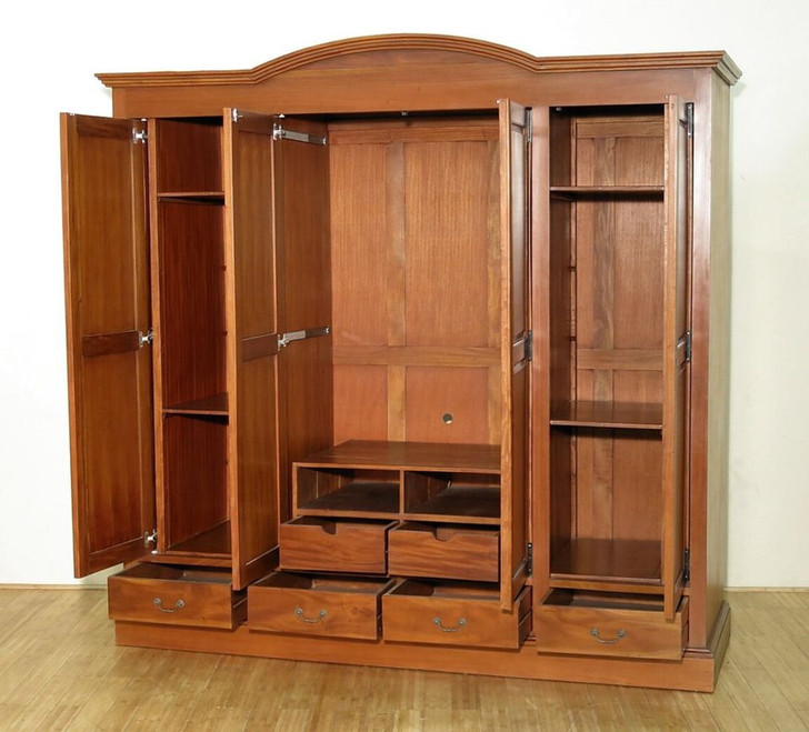 7.5ft Light Mahogany 4 Pocket Door Wardrobe