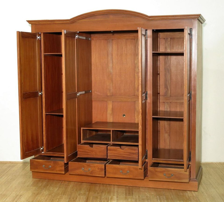 7.5ft Light Mahogany 4 Pocket Door Wardrobe