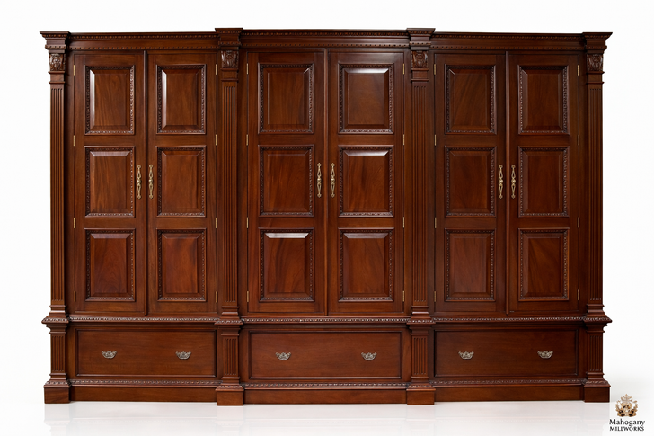 11.5ft  Paneled Mahogany Sectional Wardrobe