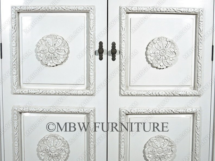 Acanthus White Hand-Carved Armoire/Wardrobe