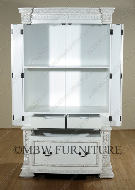 Acanthus White Hand-Carved Armoire/Wardrobe