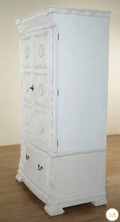 Acanthus White Hand-Carved Armoire/Wardrobe