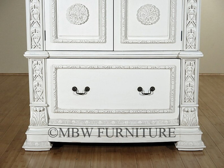 Acanthus White Hand-Carved Armoire/Wardrobe