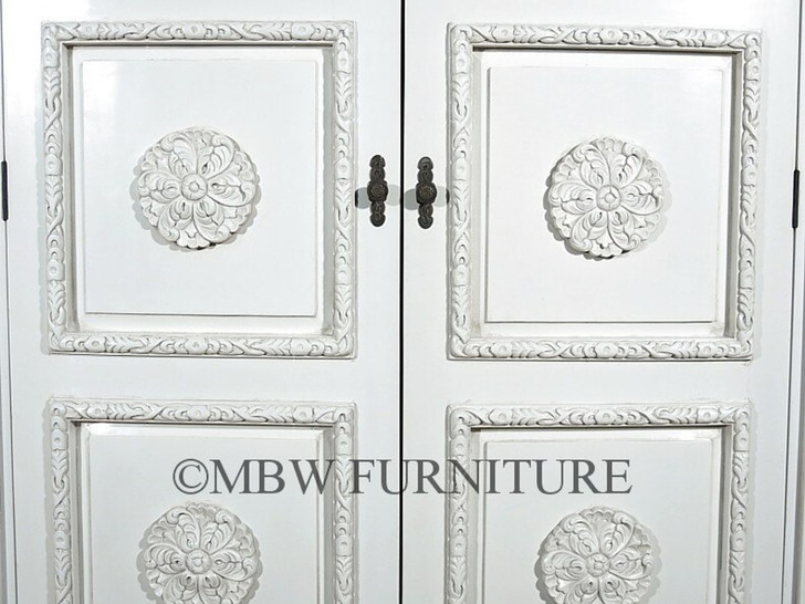 Acanthus White Hand-Carved Armoire/Wardrobe