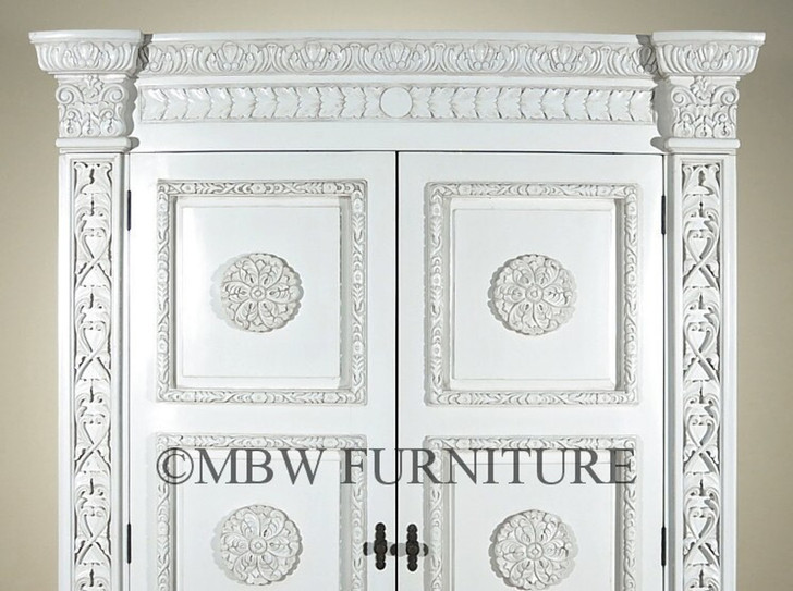 Acanthus White Hand-Carved Armoire/Wardrobe