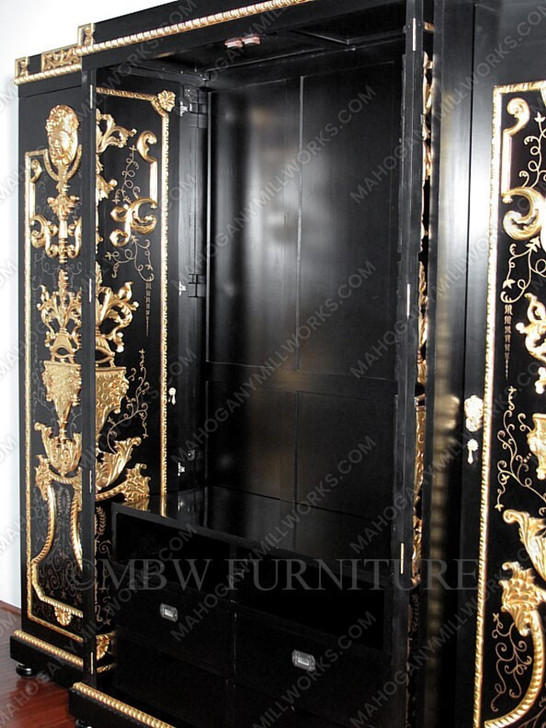 Black & Gold Ornate Hand Painted Cabinet