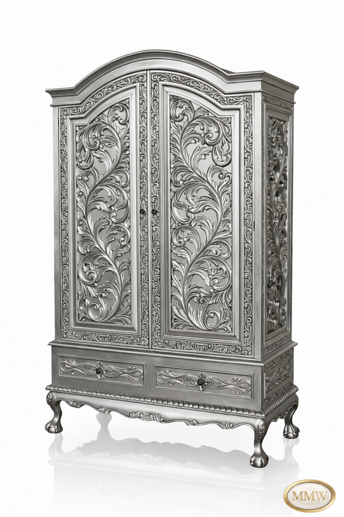 Silver Leaf Rococo Armoire Wardrobe