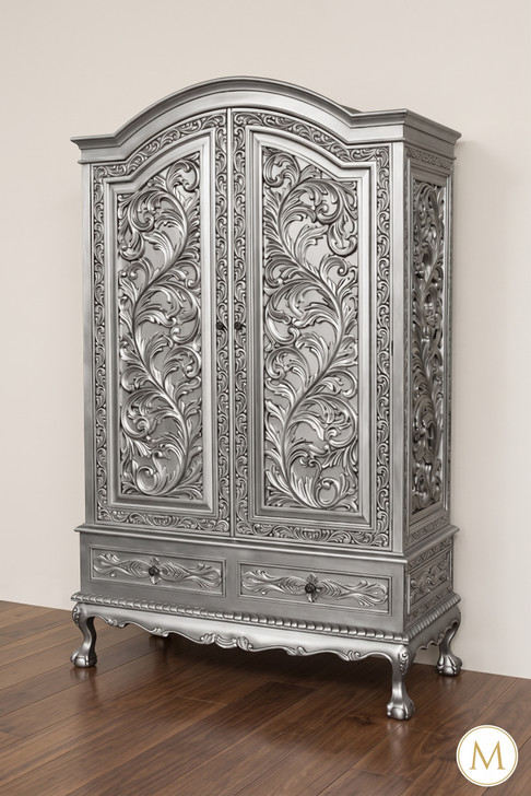 Silver Leaf Rococo Armoire Wardrobe