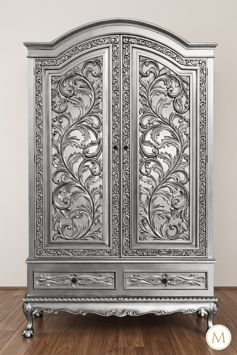Silver Leaf Rococo Armoire Wardrobe