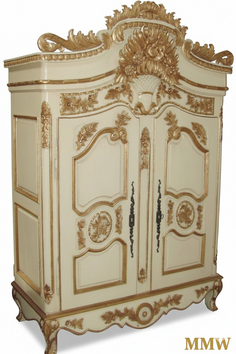 Ornate French Ivory Armoire Wardrobe