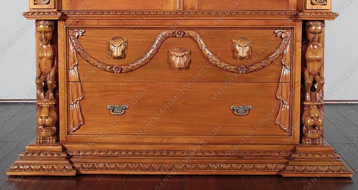 Light Mahogany Gothic Lion-Carved Cabinet