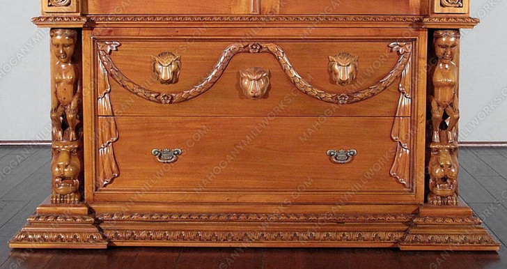 5ft W Renaissance Revival Hand-Carved Natural Mahogany Armoire Cabinet