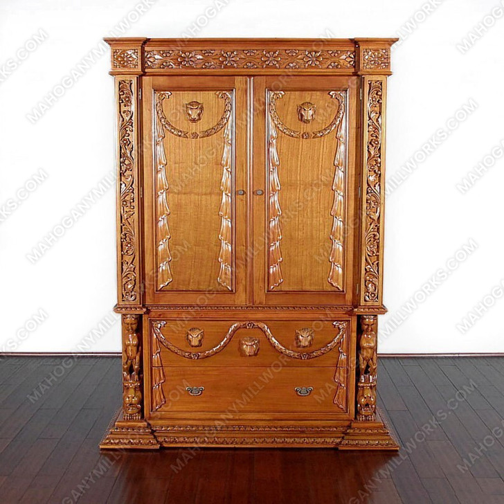 5ft W Natural Mahogany Gothic Wardrobe