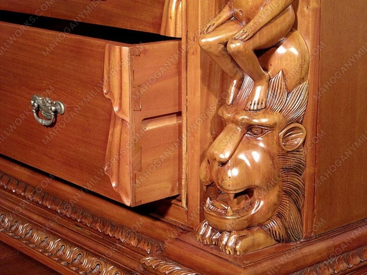 5ft W Renaissance Revival Hand-Carved Natural Mahogany Armoire Cabinet