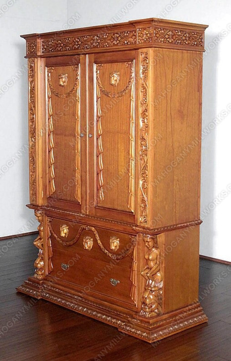5ft W Natural Mahogany Gothic Wardrobe