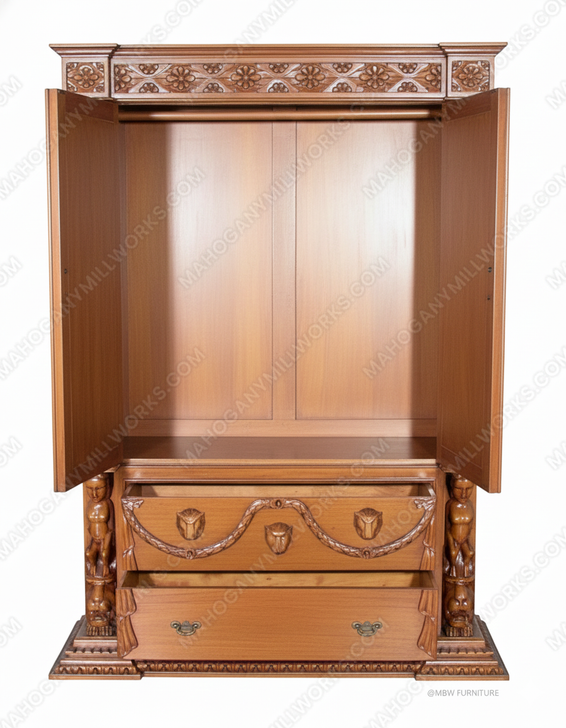 Light Mahogany Gothic Lion-Carved Cabinet