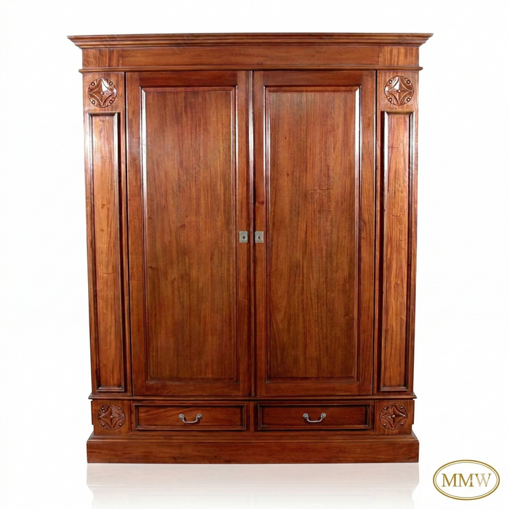 Solid Mahogany 2-Door Wardrobe (6ft W x 7ft H)